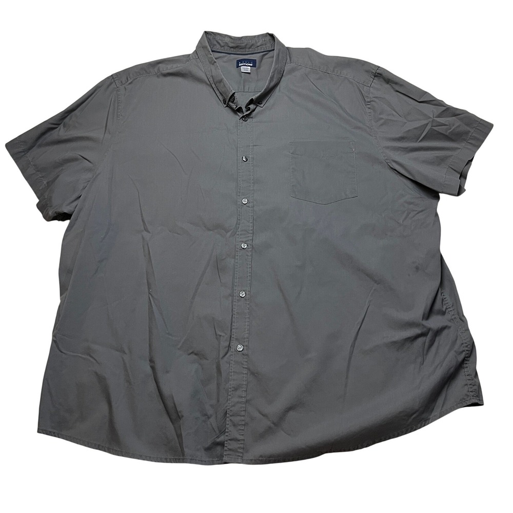 Basic Editions Shirt Mens 5XL‎ Gray Button Down Short Sleeve Pocket Casual Solid